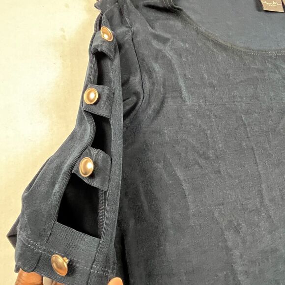 Chicos Travelers Wrinkle Resistant Top Blue Cut Out Sleeve Stretch Blouse 3 XL - Picture 3 of 10